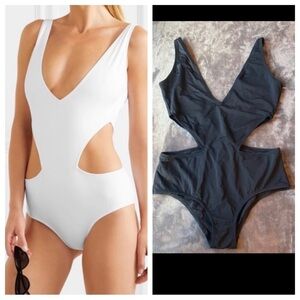 New! AllSisters rhombus one piece cutout black swimsuit 19738